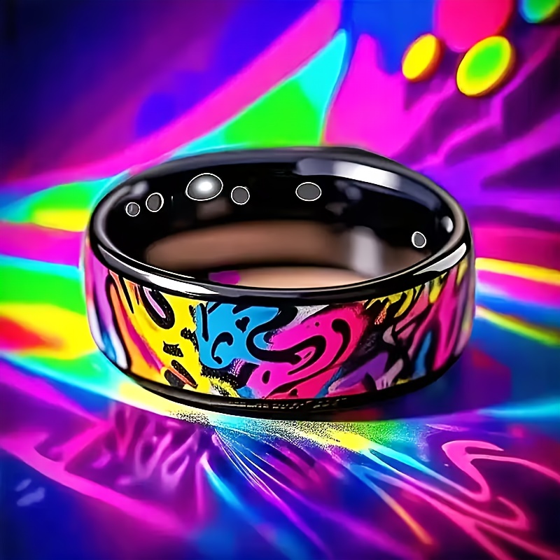 Women's 8mm Colorful Graffiti Inspired Stainless Steel Ring